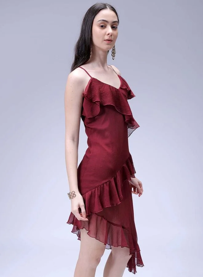 مرفوعة Women Fit and Flared Casual Solid Asymmetric Dress