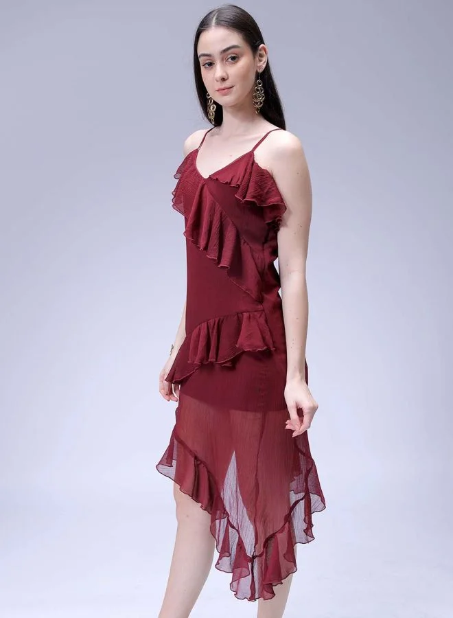 مرفوعة Women Fit and Flared Casual Solid Asymmetric Dress