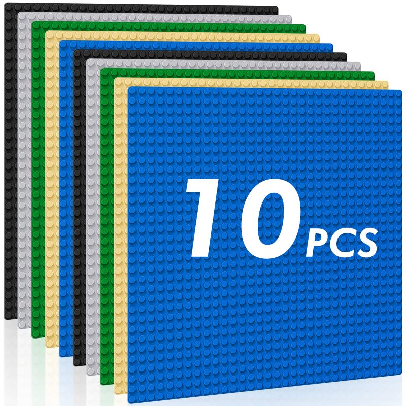 Pokiiulk Classic Baseplates Building PlatesPack of 10 Large 10 x 10 Building Bricks Compatible with All Major Brands and Activity Table Perfect STEM Gift for Builders Age 3 Multicolored - Image 4