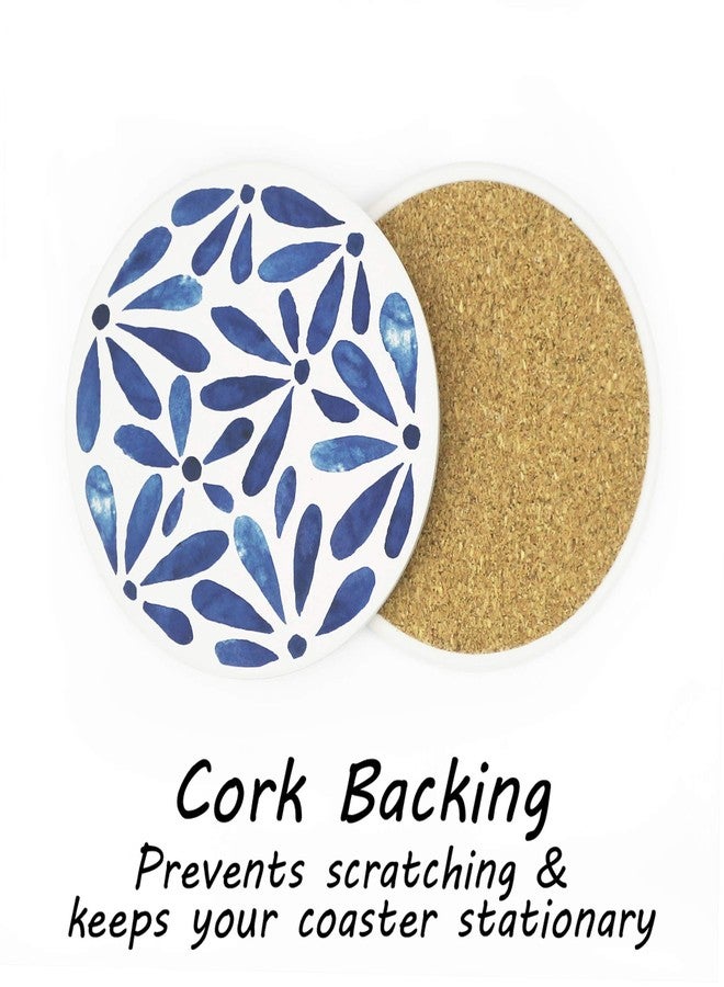 AD Set of 6 Coasters for Drinks Absorbing Round Ceramic Stone Coaster with Cork Base,Tabletop Protection Mat for Mugs and Cups,Office,Kitchen (Indigo Blue) - Image 5