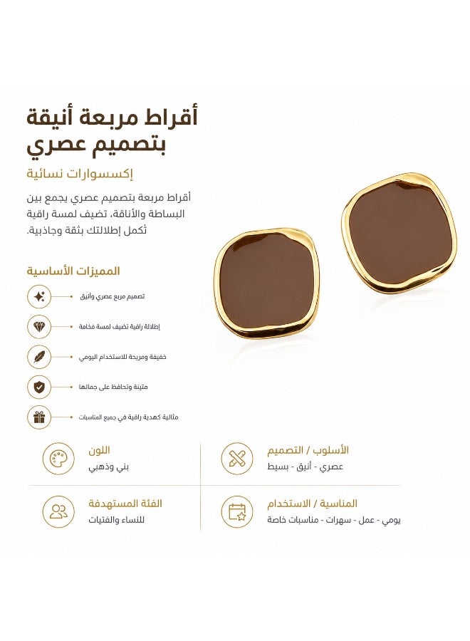 نيفارا أقراط نسائية أنيقة باللون البني والذهبي – مكونة من 2 قطعه - Image 5