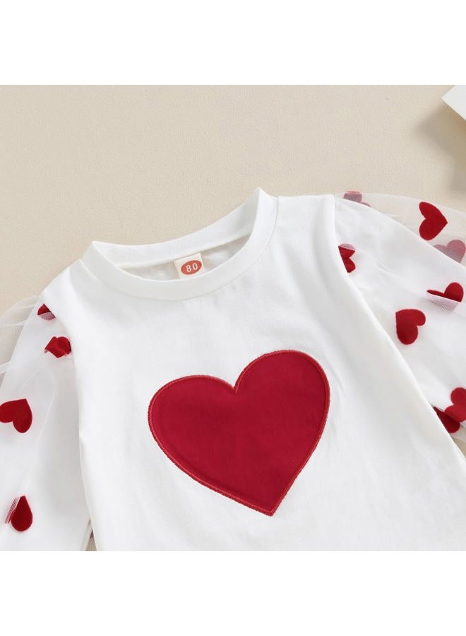 Gureui Toddler Baby Girl Valentines Day Outfit Long Sleeve Red Heart Print Sweatshirt Skirt Clothes Set, A White Heart, 2-3 Years - Image 5