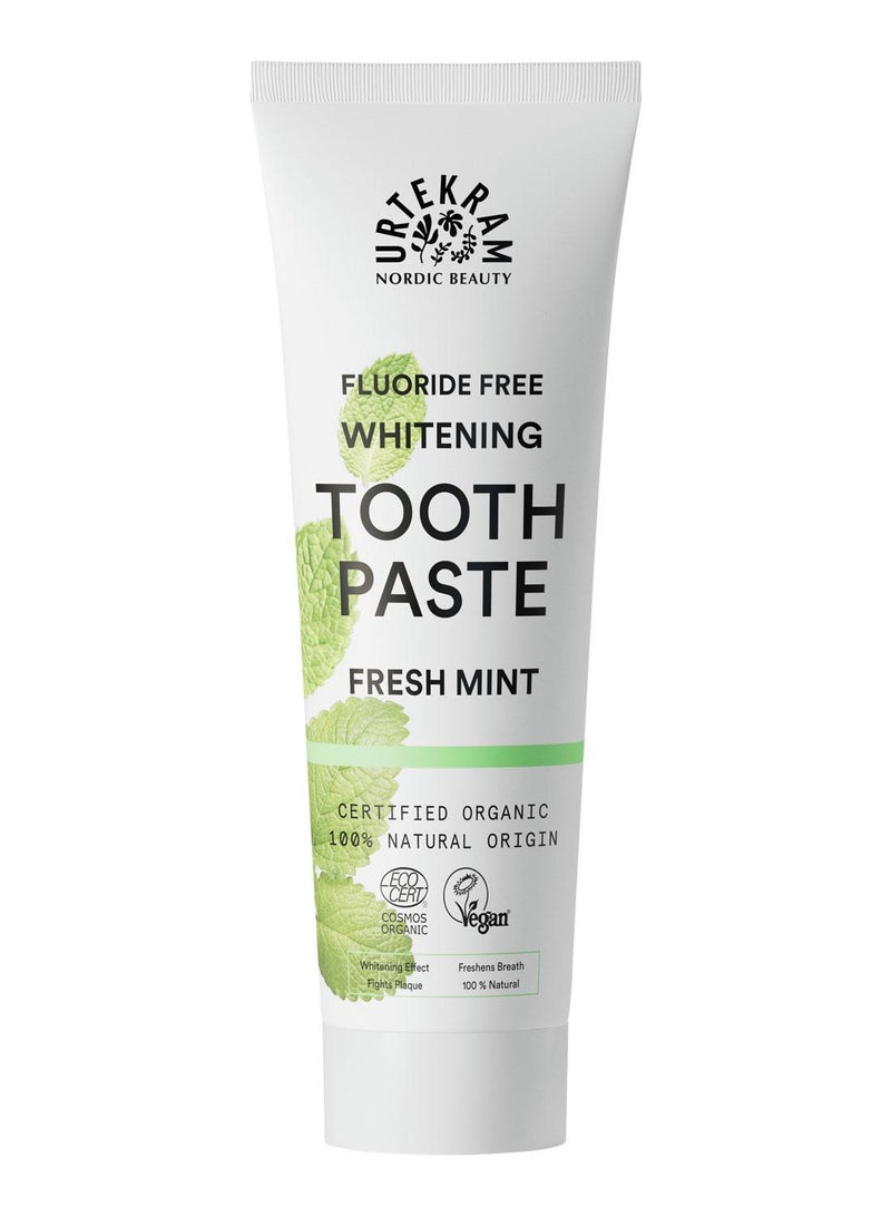 Urtekram Organic Fresh Mint Whitening Toothpaste, 75ml - Fluoride-Free, 100% Organic - Vegan, Natural Ingredients, Gentle Oral Care - Image 1