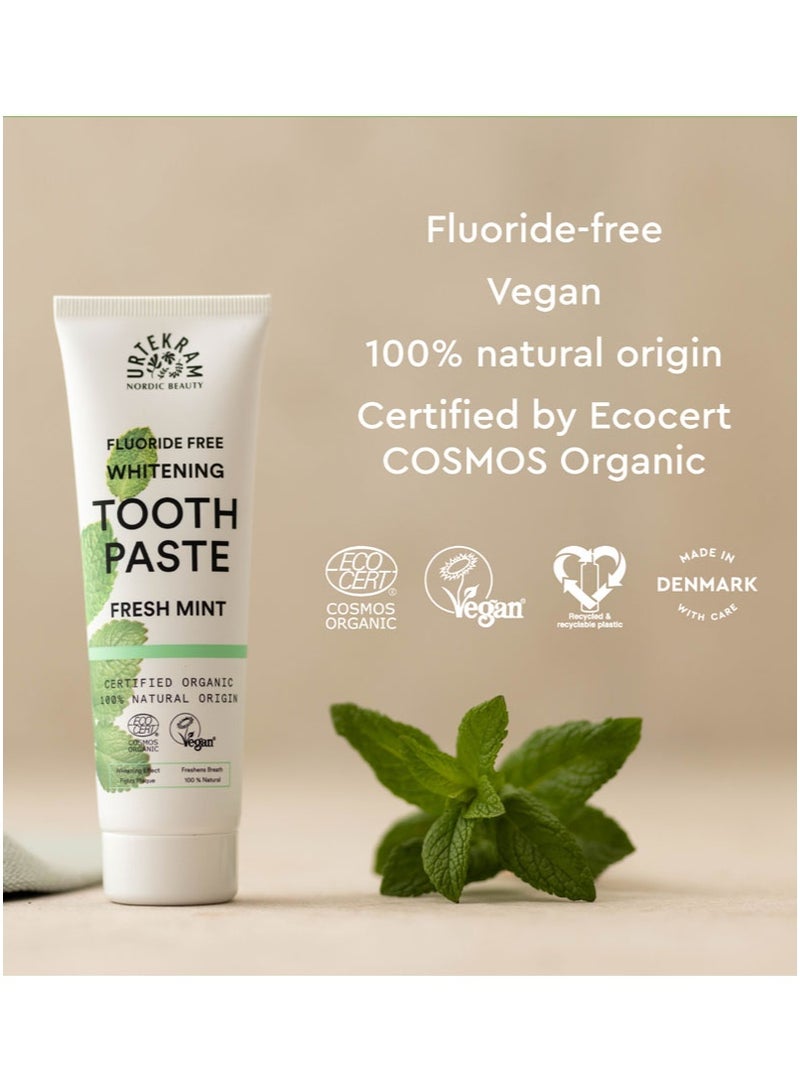 Urtekram Organic Fresh Mint Whitening Toothpaste, 75ml - Fluoride-Free, 100% Organic - Vegan, Natural Ingredients, Gentle Oral Care - Image 3