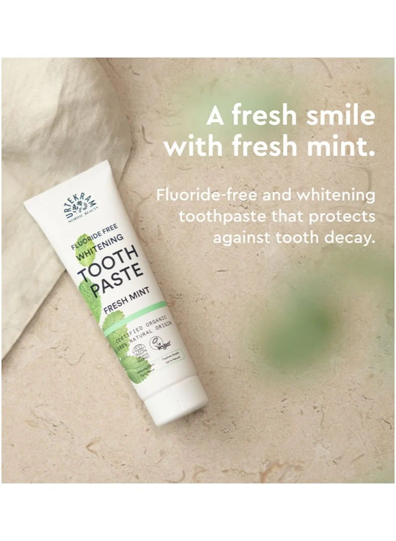 Urtekram Fresh Mint Whitening Toothpaste, 75ml - Fluoride-Free, 100% Organic - Vegan, Natural Ingredients, Gentle Oral Care