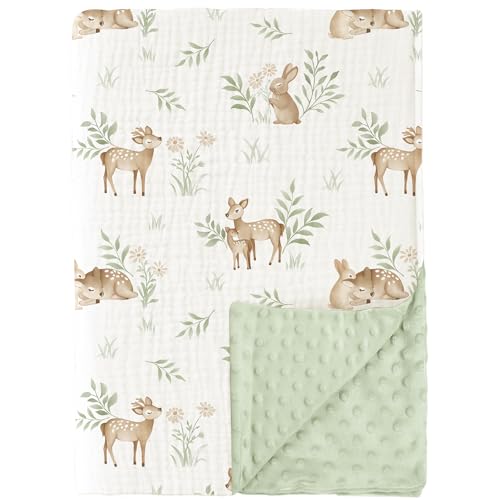 Konssy Baby Blankets for Unisex Boys Girls, Super Soft Nursery Minky Blankets with Muslin Cotton Front and Dotted Fleece Backing, Printed Bed Throws Newborn - Image 1