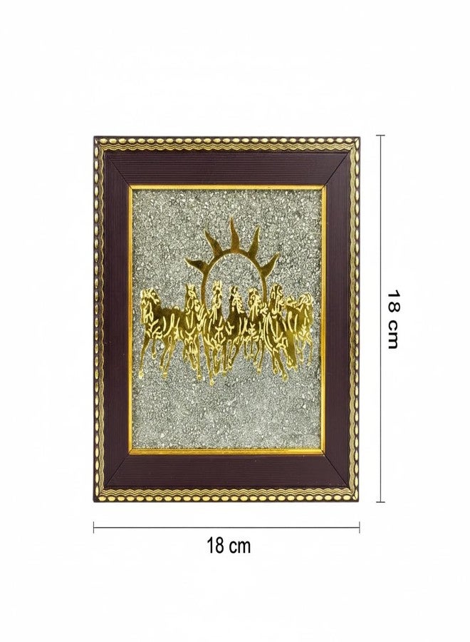AGATE N CRYSTALS 7 Running Horses Pyrite Dust Frame | Lab Certified Vastu Feng Shui Wall Decor for Home & Office | Golden Pyrite Stone for Wealth, Success & Positive Energy | 18x18 cm - Image 3