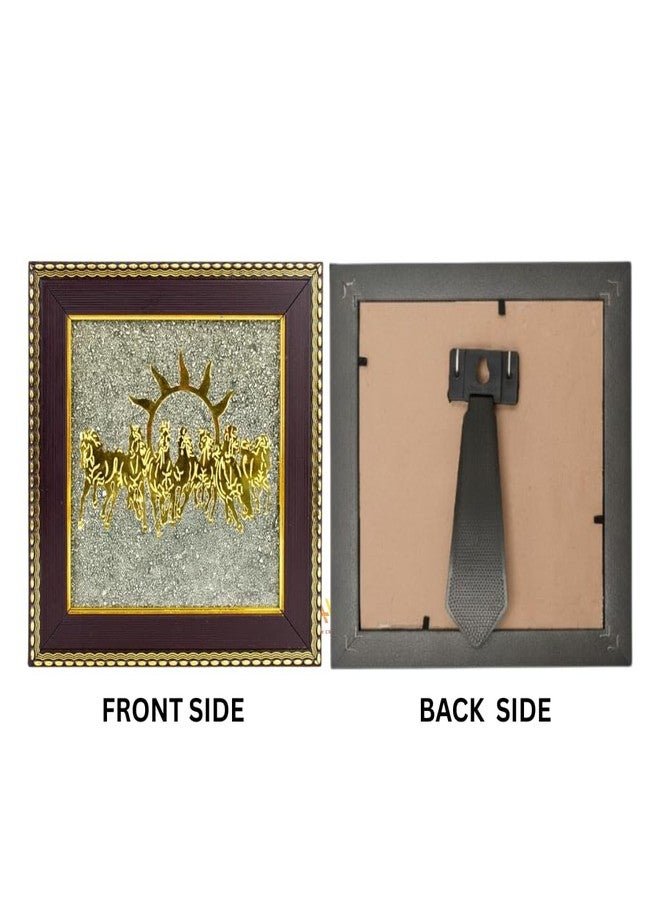 AGATE N CRYSTALS 7 Running Horses Pyrite Dust Frame | Lab Certified Vastu Feng Shui Wall Decor for Home & Office | Golden Pyrite Stone for Wealth, Success & Positive Energy | 18x18 cm - Image 2