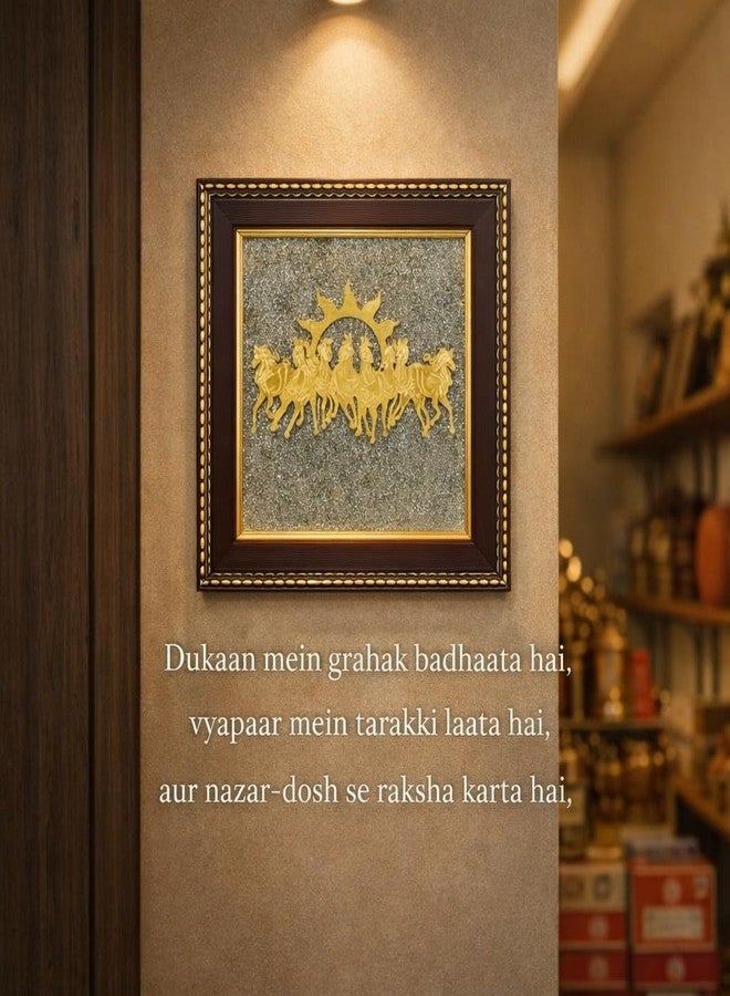AGATE N CRYSTALS 7 Running Horses Pyrite Dust Frame | Lab Certified Vastu Feng Shui Wall Decor for Home & Office | Golden Pyrite Stone for Wealth, Success & Positive Energy | 18x18 cm - Image 4