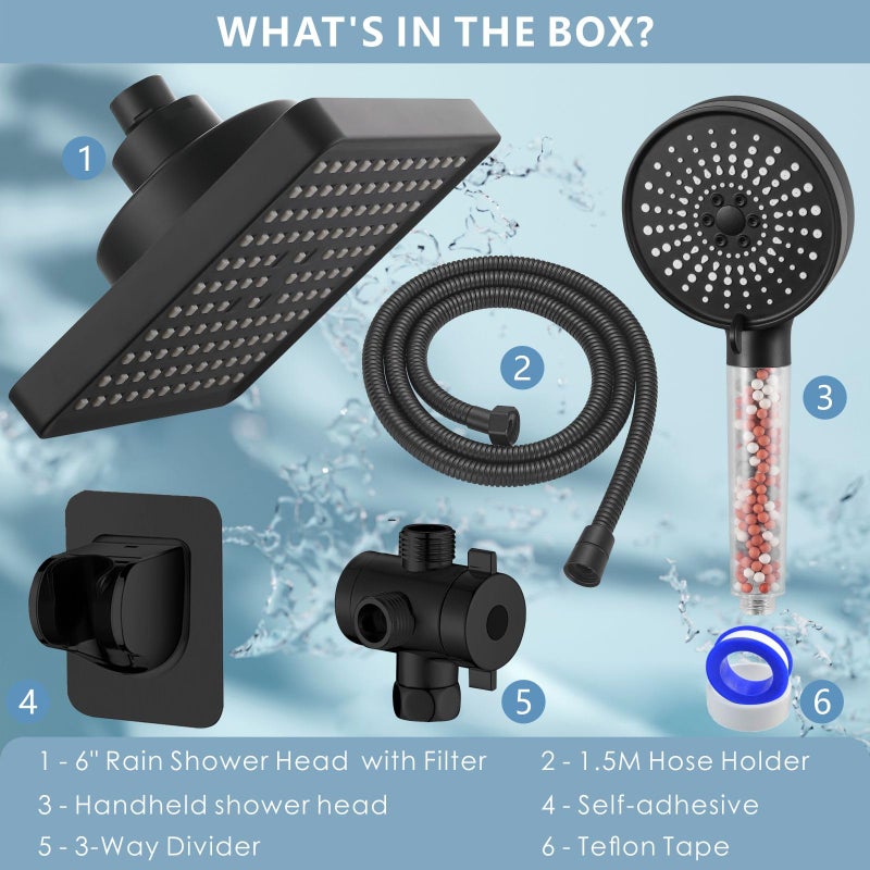 Nuodan Filtered Shower Head with Handheld Combo, High Pressure Rain Showerhead Filter for Remove Chlorine and Harmful Substances, with Self-adhesive Holder/59" Hose, Matte Black - Image 5