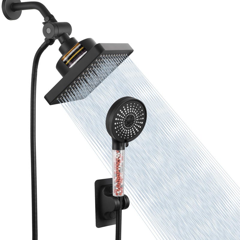 Nuodan Filtered Shower Head with Handheld Combo, High Pressure Rain Showerhead Filter for Remove Chlorine and Harmful Substances, with Self-adhesive Holder/59" Hose, Matte Black - Image 1