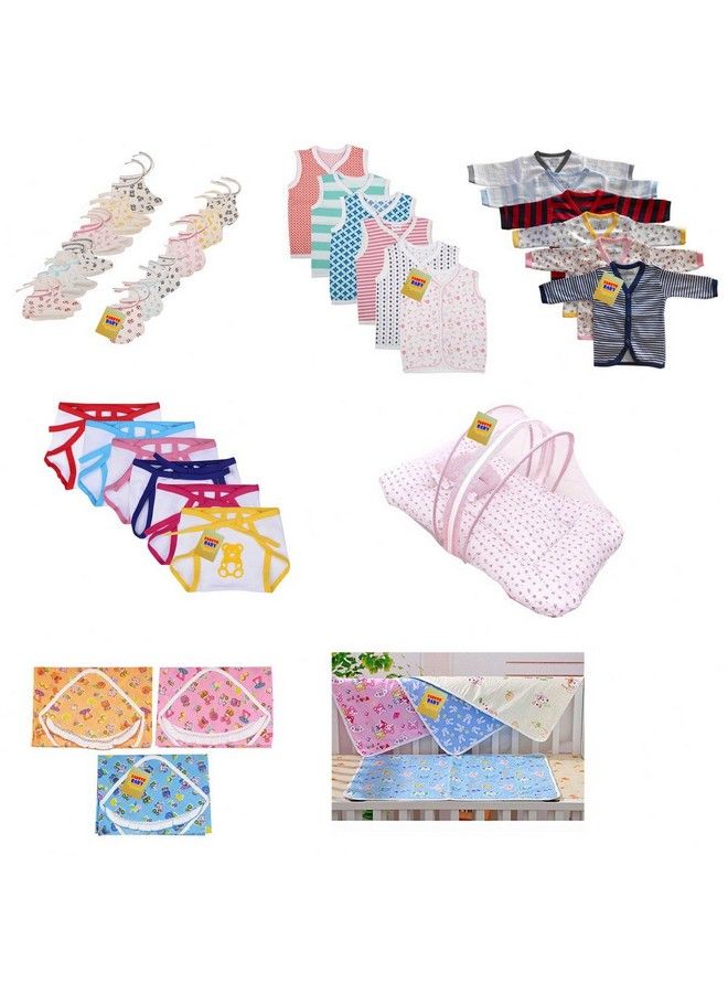 FARETO New Born Baby'S 1 Mosquito Net 6 Shirts 6 Vests 6 Booty Mittens 6 Nappy 4 Sheets 3 Blankets Combo Pack Of 7 Items In A Single Packet (Multicolour 06 Months)  - Image 2