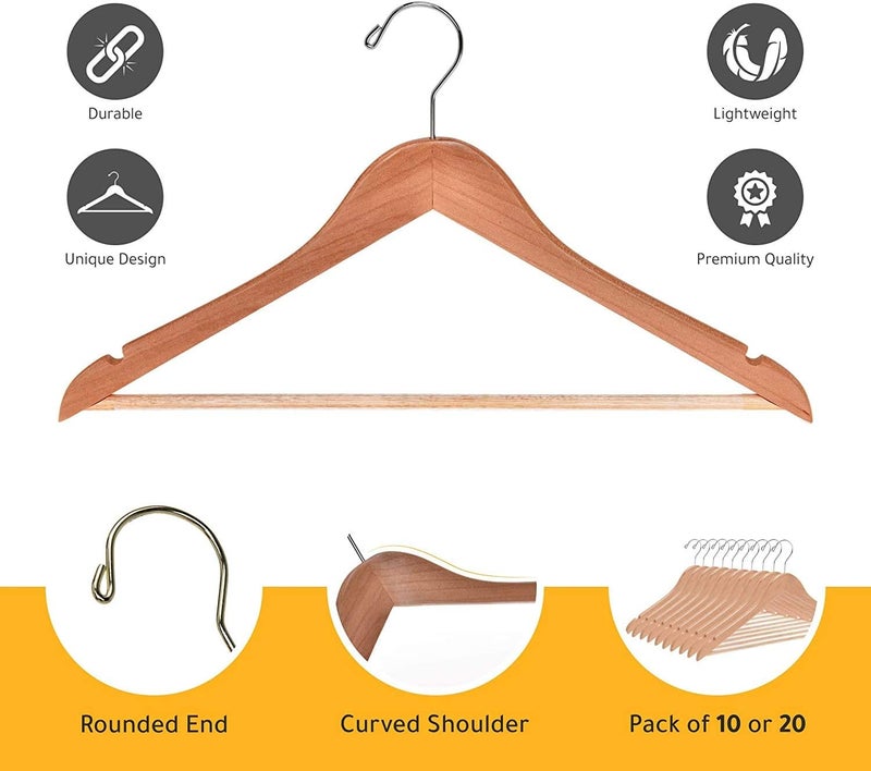 Quality Hangers Quality Wooden Hangers - Slightly Curved, Heavy-Duty Coat Hangers with Stylish Chrome Hooks - Natural, 80 Pack Sets - Image 5