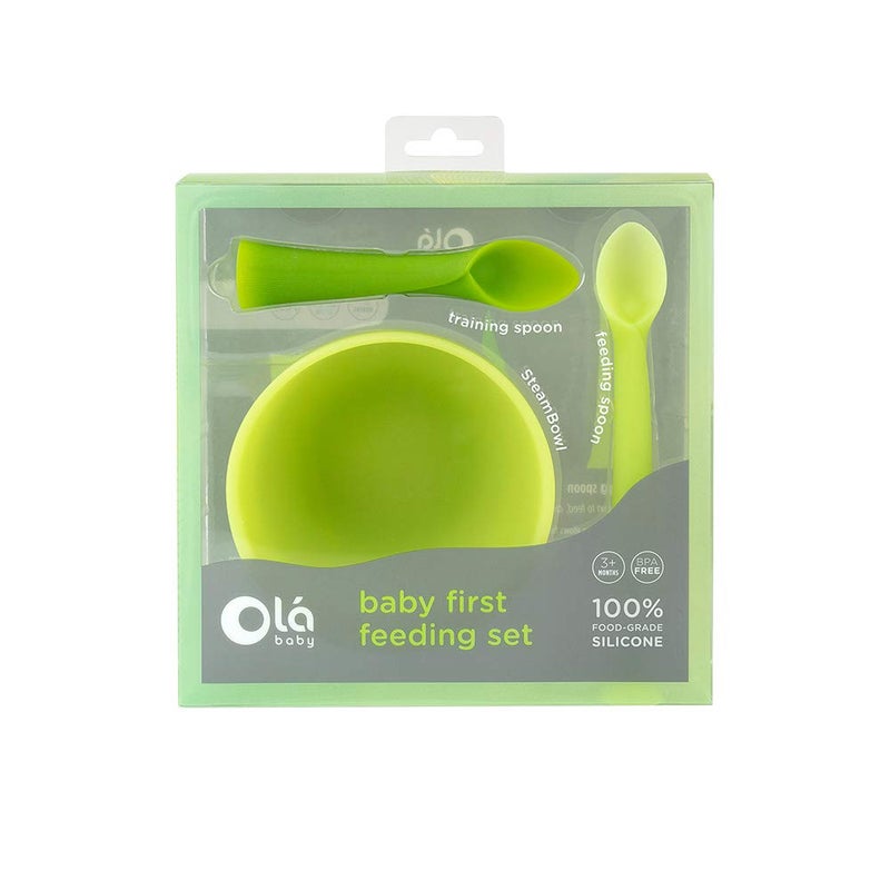 Olababy 3 Piece Parent Led and Baby Led Weaning First Feeding Set, Includes Training Spoon, Feeding Spoon and Steambowl - Image 2