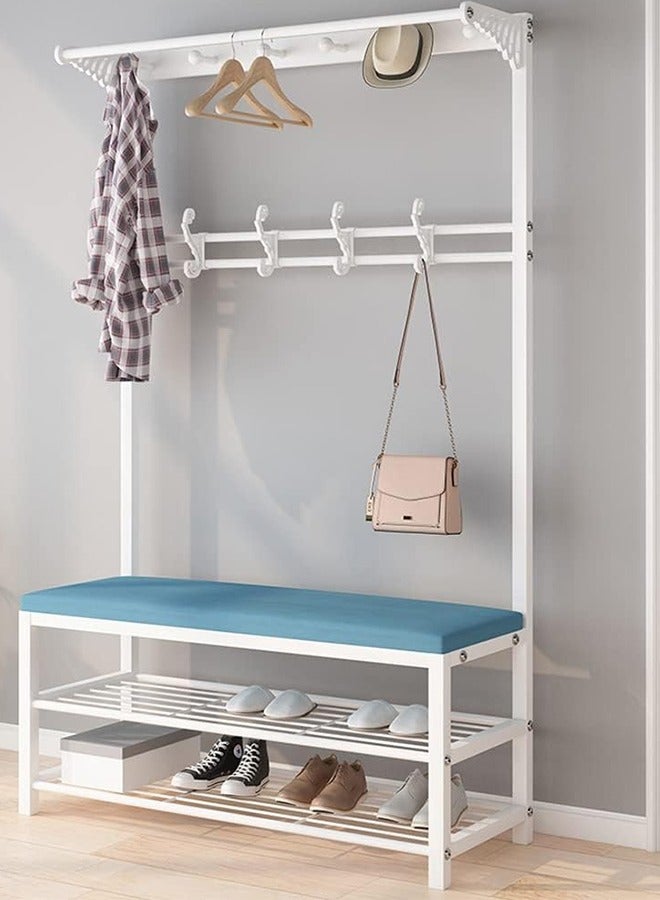 JCB CHIC Shoe Bench with Bottom Storage and Top Coat Rack Shoe Cabinet with Leather Cushion Seat Mutifunction Shoe Rack for Entryway Hallway Bedroom Living Room - Image 1