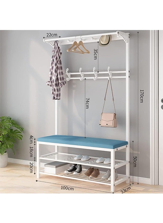 JCB CHIC Shoe Bench with Bottom Storage and Top Coat Rack Shoe Cabinet with Leather Cushion Seat Mutifunction Shoe Rack for Entryway Hallway Bedroom Living Room - Image 2