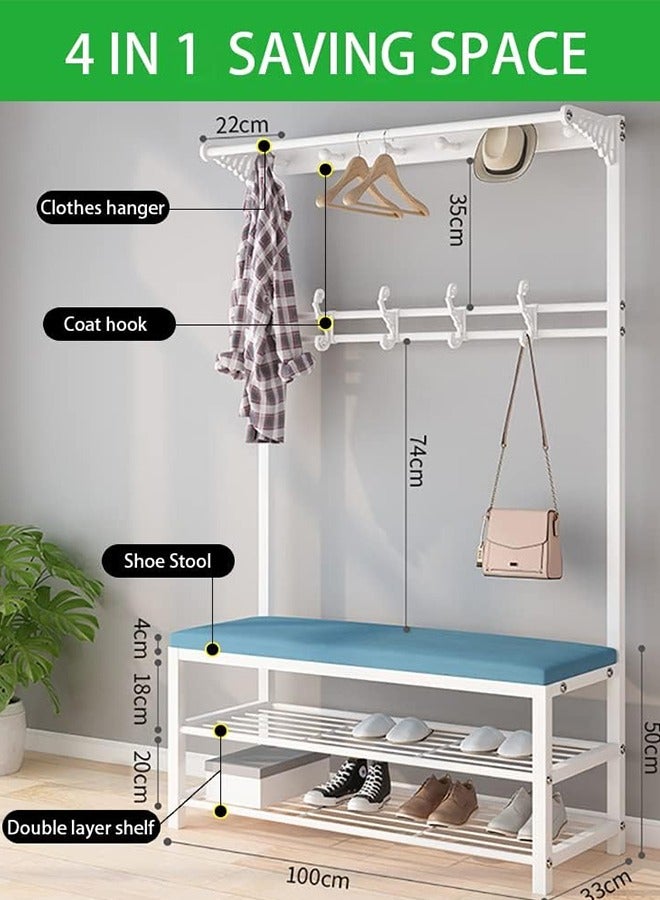 JCB CHIC Shoe Bench with Bottom Storage and Top Coat Rack Shoe Cabinet with Leather Cushion Seat Mutifunction Shoe Rack for Entryway Hallway Bedroom Living Room - Image 3