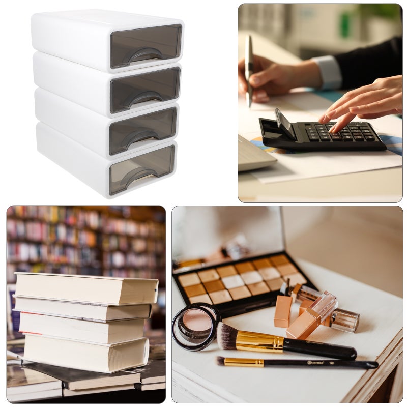 4Pcs Tabletop Storage Boxes Clear Window Drawer Type Sundries Stationery Storage Case - Image 5