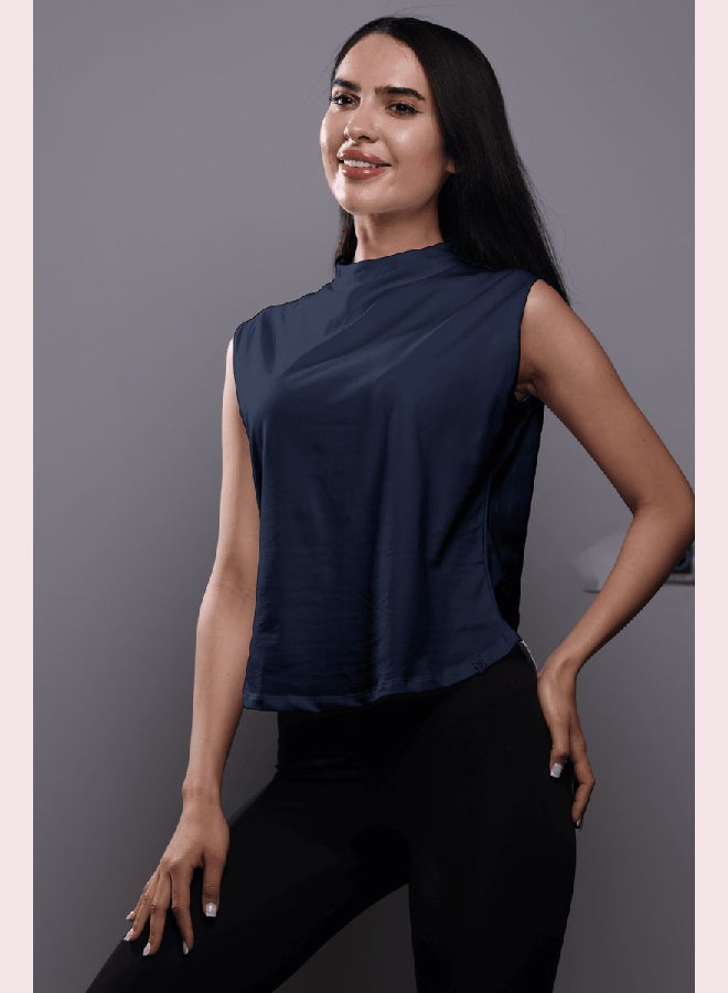 Breathe double layer short fit sleeveless basic t-shirt women-Navy Blue