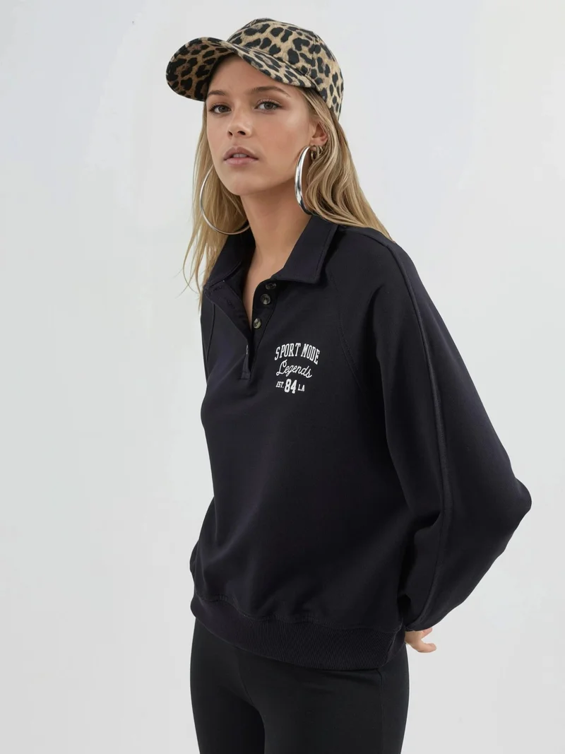 Busem BUSEM Polo Collar Long Sleeve Relaxed Fit Sweatshirt