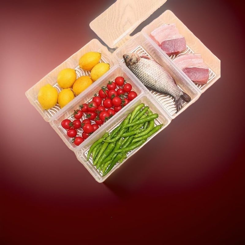 FLYFAR FLYFAR Plastic Fridge Storage BoxesFridge Organizer Case With Removable Drain Plate Stackable Fridge Storage Containers Keep Fresh For Storing FishMeatVegetables1500MlPack Of 6Multicolour  - Image 2