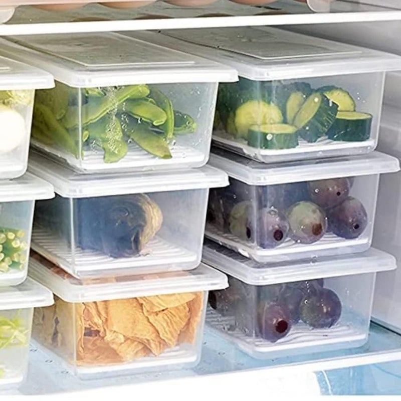 FLYFAR FLYFAR Plastic Fridge Storage BoxesFridge Organizer Case With Removable Drain Plate Stackable Fridge Storage Containers Keep Fresh For Storing FishMeatVegetables1500MlPack Of 6Multicolour  - Image 3