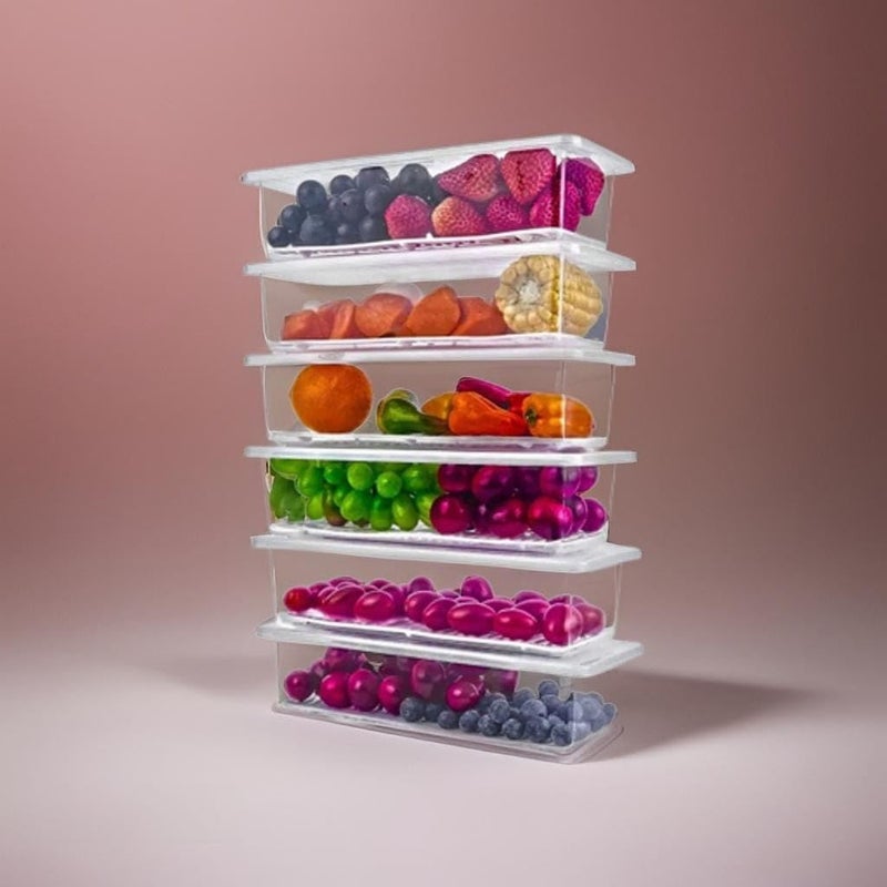 FLYFAR FLYFAR Plastic Fridge Storage BoxesFridge Organizer Case With Removable Drain Plate Stackable Fridge Storage Containers Keep Fresh For Storing FishMeatVegetables1500MlPack Of 6Multicolour  - Image 1