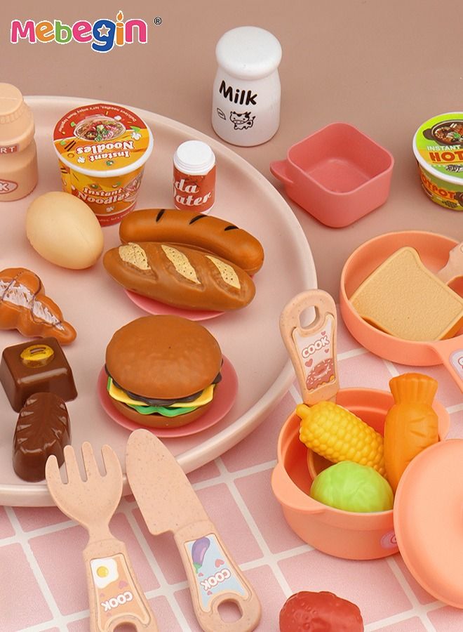 34 Pcs Kitchen Pretend Play Toy Set, Role Play Cookware Indoor DIY Toy Games, Kitchen Accessories Toys Sets With Spray And Light for Boys, Girls, Kids, Children, Pink - Image 5