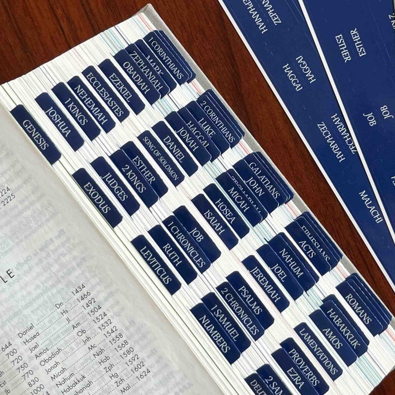 thinkor Laminated Bible Tabs, Reposition Large Print Stickers, Easy to Read and Apply Bible Tabs for Women and Man (Sapphire Blue) - Image 1