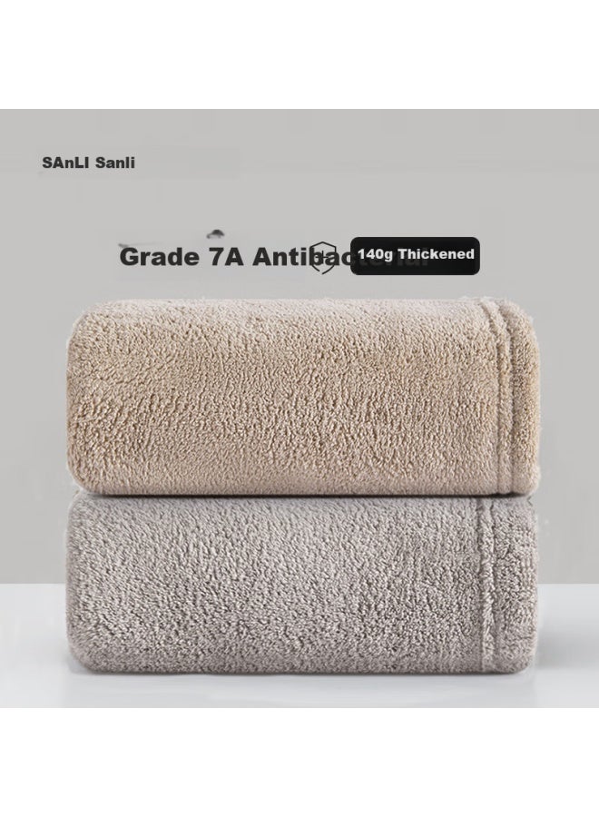 Sanli 7A Antibacterial Towel 2 Pack, Class A, Thickened, 140G, Unisex, For Face Washing, Bathing, Home Use, Quick-Drying Large Towel For Hair, Brown/Grey - Image 1