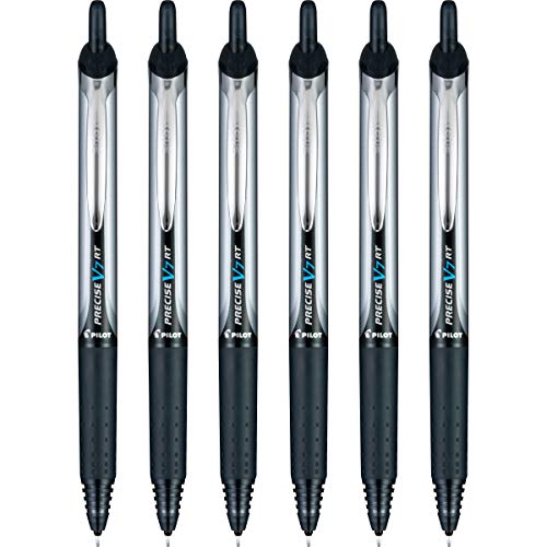 Pilot Precise V7 RT Refillable & Retractable Liquid Ink Rollerball Pens, Black Ink Pens, Fine Point (0.7 mm), 6-Pack - Ideal for School, Journaling, and Office Writing - Image 1