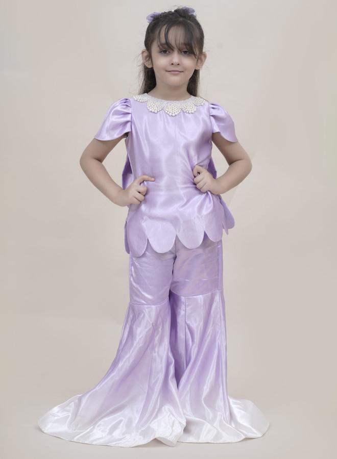 Maithili Maithili Faux Pearl Embellished Scallop Edge Top and Ombre Palazzo Set  - Image 1