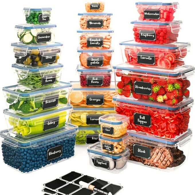 CHEFS PATH 48 PIECE BPAFREE PLASTIC FOOD STORAGE CONTAINER SET WITH 24 CONTAINERS AND 24 LIDS FOR KITCHEN PANTRY ORGANIZATION AND MEAL PREP