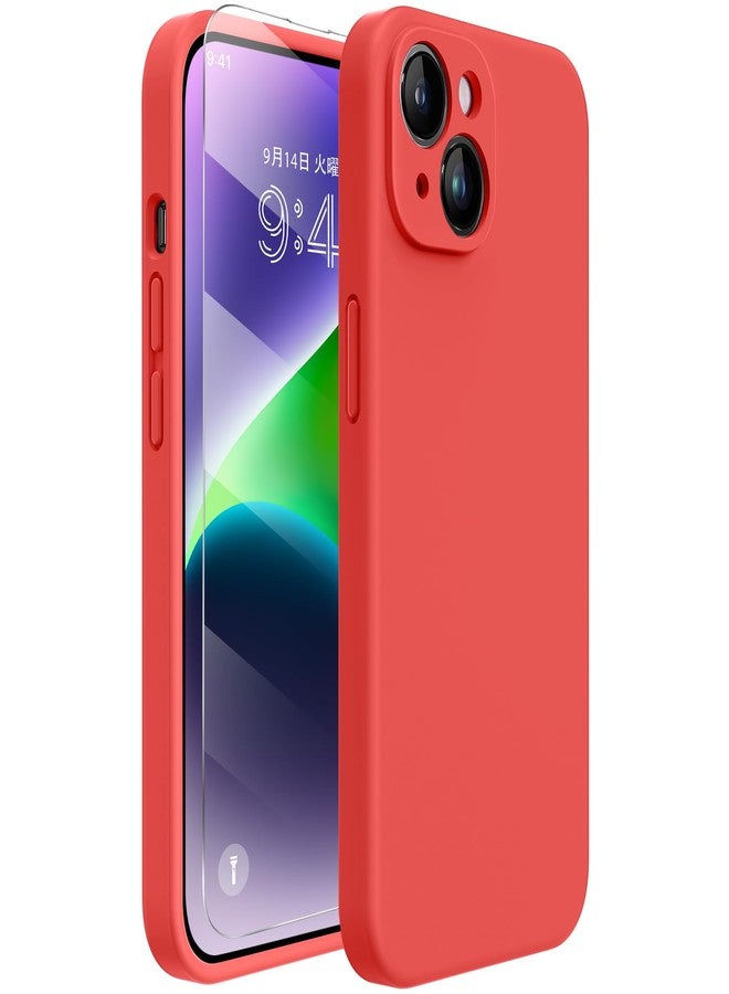 ميراكيس جراب Miracase مصمم خصيصًا لهاتف iPhone 14 مع واقي شاشة، [حماية محسّنة للكاميرا]، جراب سيليكون سائل مقاوم للصدمات مع بطانة من الألياف الدقيقة، 6.1 بوصة، أحمر مرجاني - Image 1