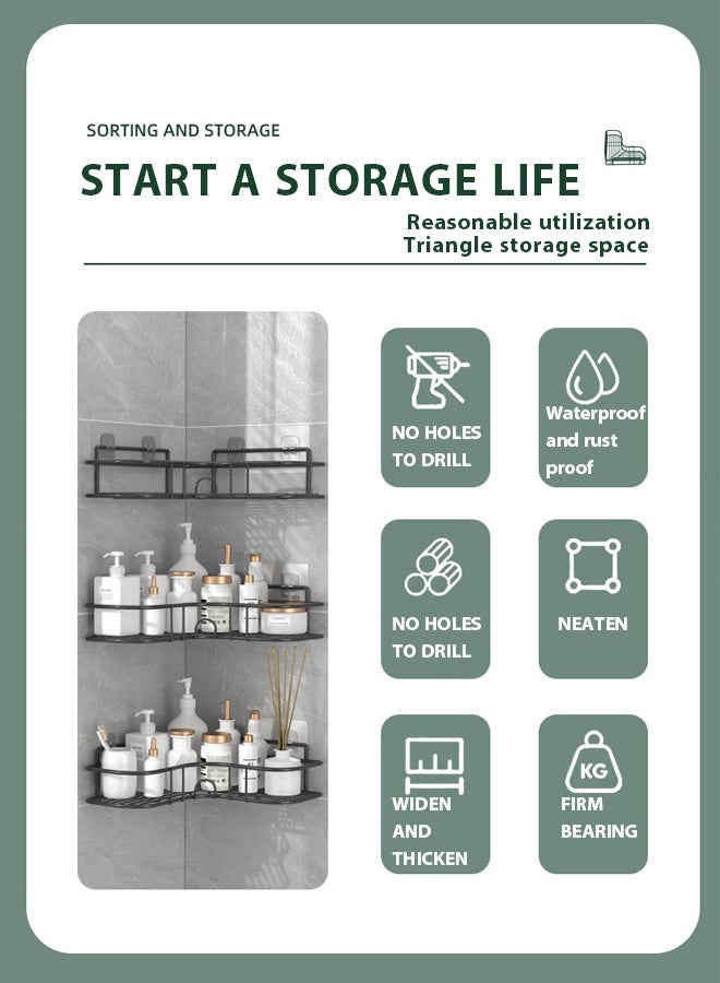 رف تخزين مثلث للاستحمام، 1 قطعة/2 قطعة/3 قطع، منظم لاصق للحمام لتخزين الحمام والمطبخ، بدون حفر، سعة كبيرة، منظم حمام من الفولاذ المقاوم للصدأ مقاوم للصدأ لرفوف الاستحمام الداخلية، سعة كبيرة ومتينة، إكسسوارات حمام مناسبة للديكور المنزلي والمطبخ - Image 4