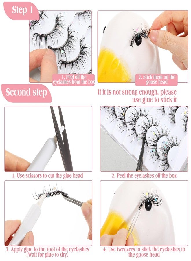 Geelin 7 Pcs Porch Goose Outfit Eyelash for 23/17'' Plastic Lawn Goose Statue Reusable Mink Fake Lashes End 3D Salon Eyelashes for Lawn Patio Art Decoration(Glitter,Black) - Image 3