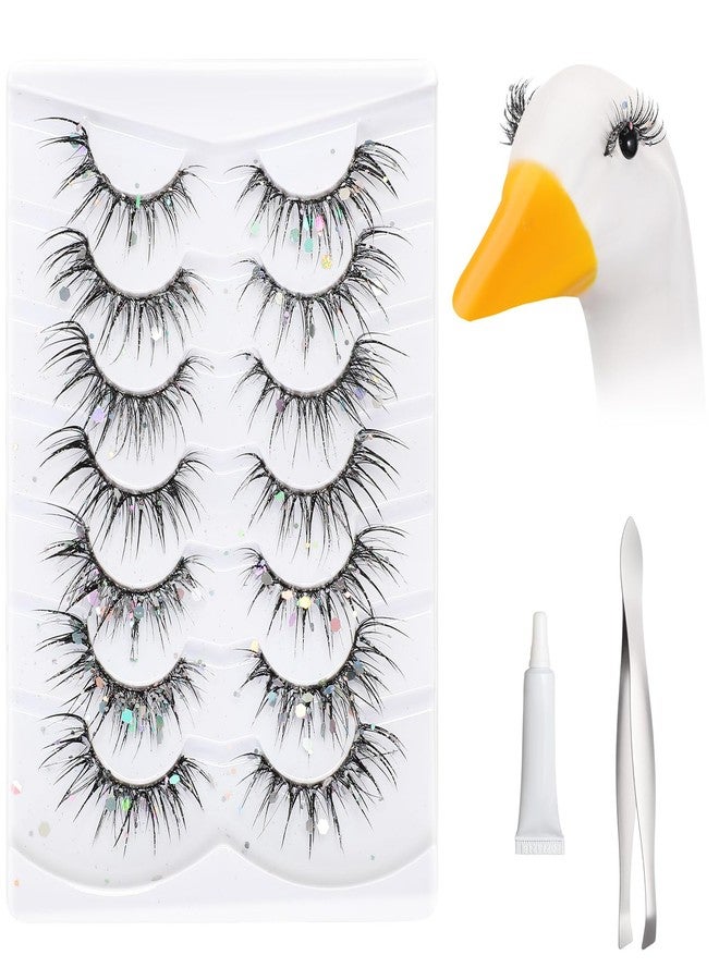 Geelin 7 Pcs Porch Goose Outfit Eyelash for 23/17'' Plastic Lawn Goose Statue Reusable Mink Fake Lashes End 3D Salon Eyelashes for Lawn Patio Art Decoration(Glitter,Black) - Image 1