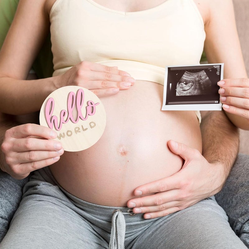 Burbell 3D Baby Monthly Milestone Card Signs Baby Announcement Sign 7 Pack Double Sided Hello World Newborn Signs Wooden Circles Discs for Welcome Newborn Shower Boy Girl Photo PropsPink - Image 5