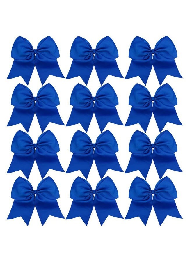 Aileam 12PCS 8" Large Cheer Bow Blue Ponytail Holder Elastic Band Hair Ties Hair Bow Accessories for Cheerleading Teen Girls High School College Softball Competition Sports - Image 3