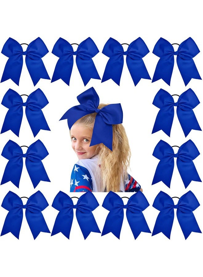 Aileam 12PCS 8" Large Cheer Bow Blue Ponytail Holder Elastic Band Hair Ties Hair Bow Accessories for Cheerleading Teen Girls High School College Softball Competition Sports - Image 1
