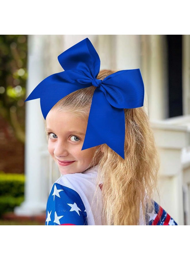 Aileam 12PCS 8" Large Cheer Bow Blue Ponytail Holder Elastic Band Hair Ties Hair Bow Accessories for Cheerleading Teen Girls High School College Softball Competition Sports - Image 2