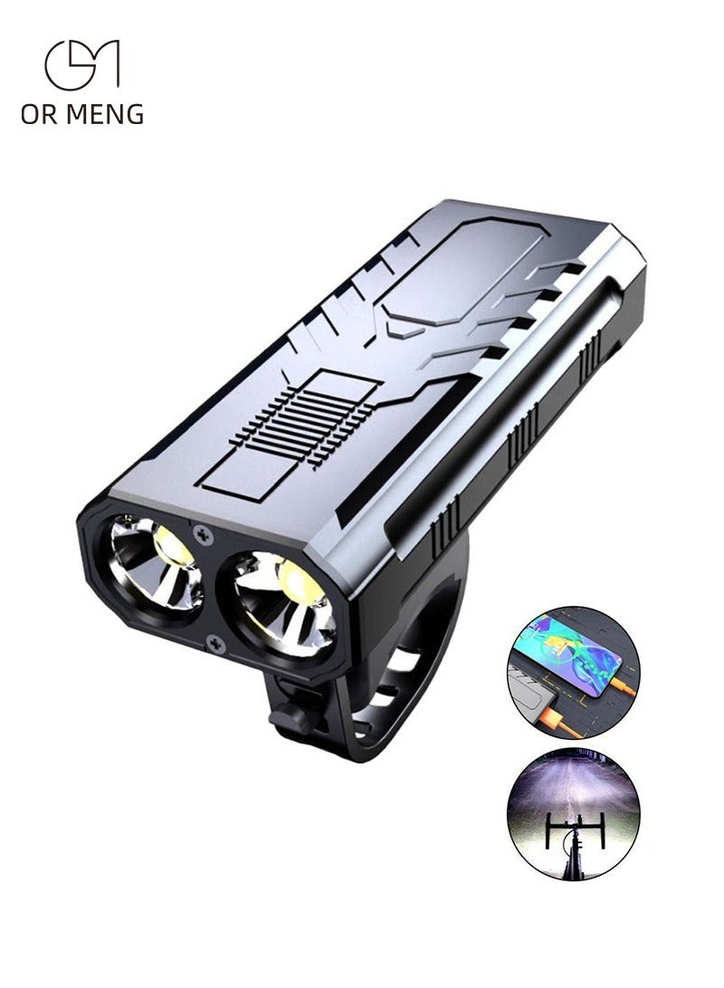 OR MENG Bike Lights, USB Rechargeable Bike Lights, With the Function of 3 Light Modes and Power Bank, IP65 Waterproof Bicycle Lights, Easy to Fit - Image 1