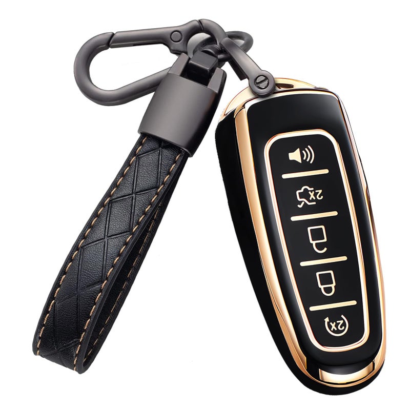 Cacacar Key Fob Cover for Ford with Keychain Explorer Edge Expedition Flex Focus Taurus Lincoln MKS MKT MKX Premium Soft TPU Full Protection Case Holder (Black) - Image 1
