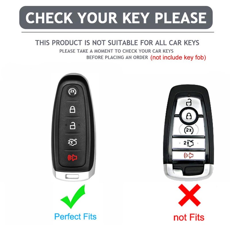 Cacacar Key Fob Cover for Ford with Keychain Explorer Edge Expedition Flex Focus Taurus Lincoln MKS MKT MKX Premium Soft TPU Full Protection Case Holder (Black) - Image 2