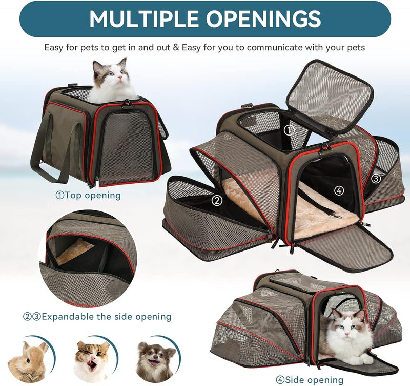 Petsfit Expandable Large Cat Carrier Small Dog Carriers, Airline Approved Soft-Sided Portable Washable Pet Travel Carrier with Two Extension for Kittens,Puppies,Rabbits - Image 3