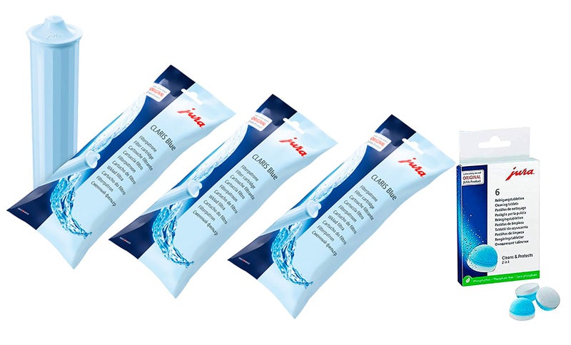 Jura Claris Blue Water Filter Cartridges (x3) and Cleaning Tablets (6 Tabletts) Combo Pack - Image 1