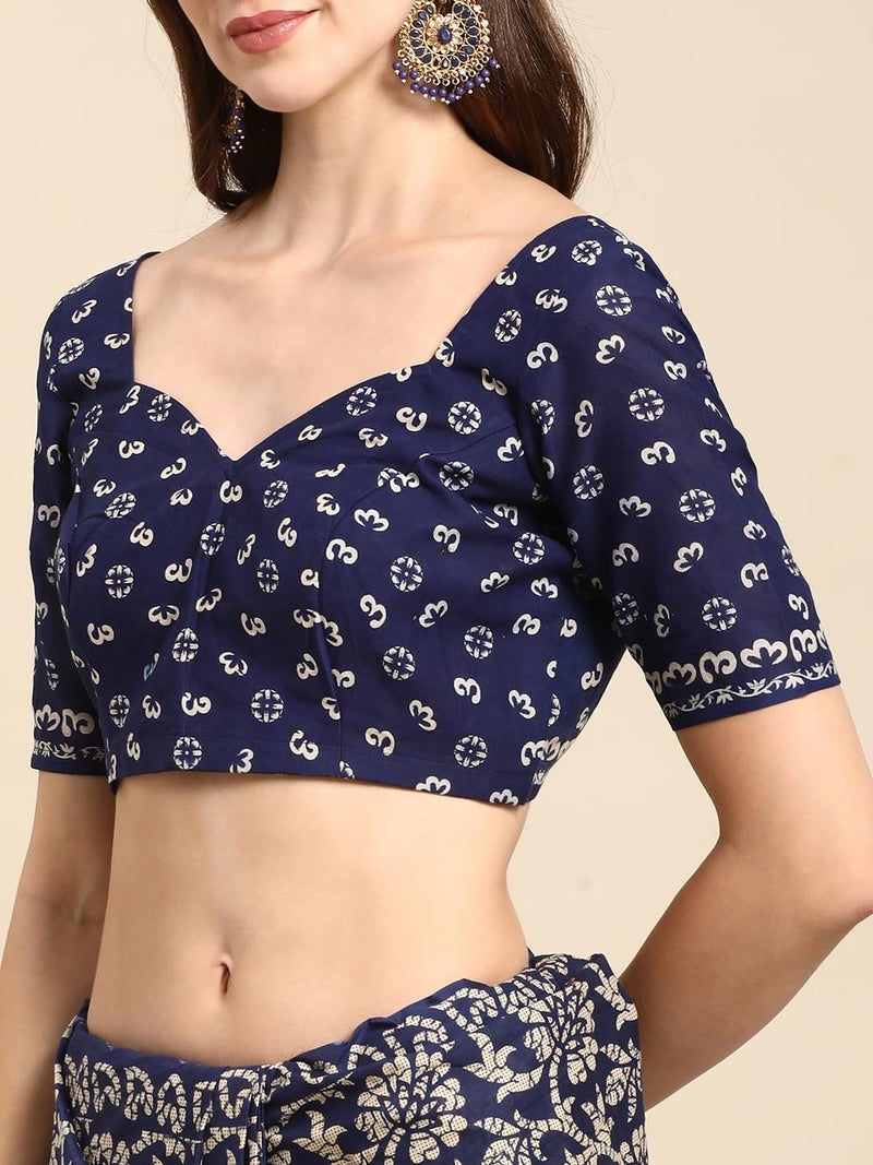 RATAN Pure Cotton Printed Mulmul Saree for Women with Blouse Piece (GDBT-BP-1045-BLUE_Blue) - Image 5