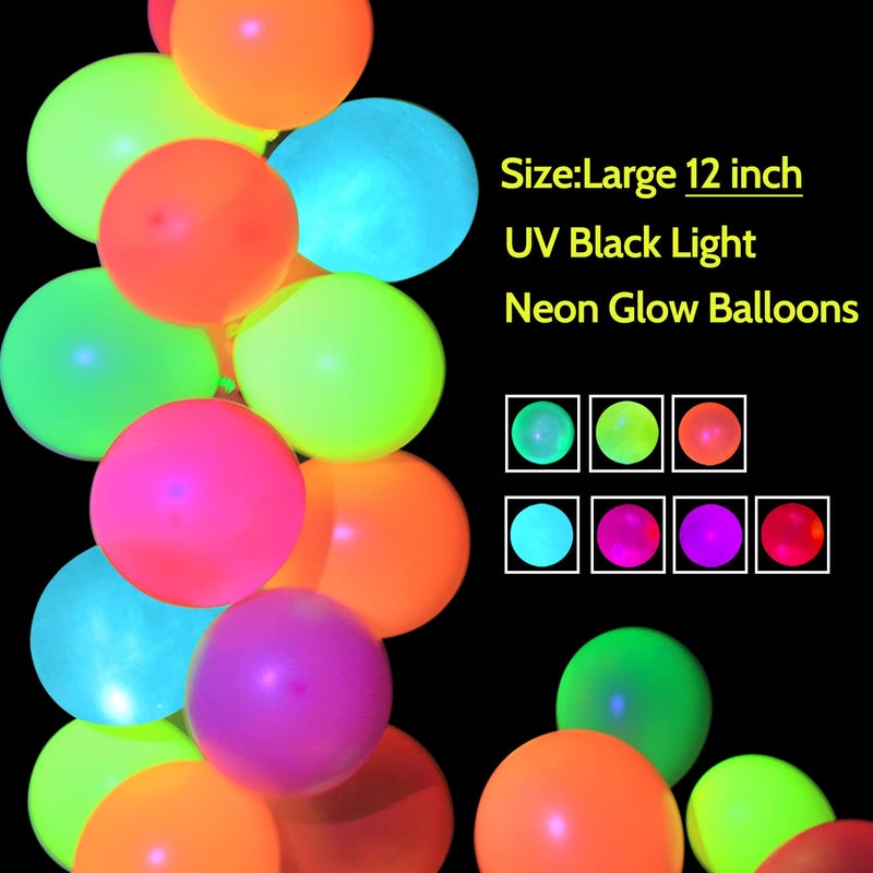 WELITTCON 110 Pieces UV Neon Balloons Glow in the Dark Balloons Neon Party Supplies Black Light Balloons for Glow Party Helium Fluorescent Latex Neon Balloons for Kids Birthday Party Decoration - Image 3