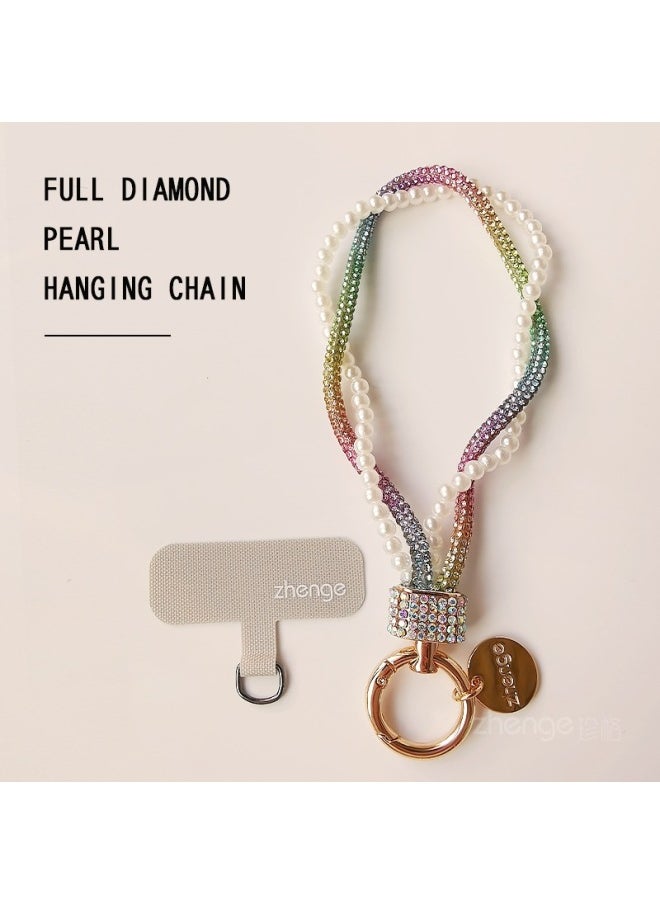 Generic - Fashion Ladies Full Diamond Pearl Mobile Phone Hanging Chain Ins Wrist Hanging Accessories Mobile Phone Case Pendant Beaded Double Chain High-Level Sense-Specifications Support Image Upload:Wrist Style [gold] Rhinestone Head With Diamonds And Twisted Pearl Lanyard + Yellow Long Clip - Image 1