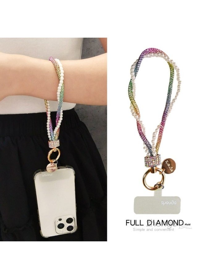 Generic - Fashion Ladies Full Diamond Pearl Mobile Phone Hanging Chain Ins Wrist Hanging Accessories Mobile Phone Case Pendant Beaded Double Chain High-Level Sense-Specifications Support Image Upload:Wrist Style [gold] Rhinestone Head With Diamonds And Twisted Pearl Lanyard + Yellow Long Clip - Image 1